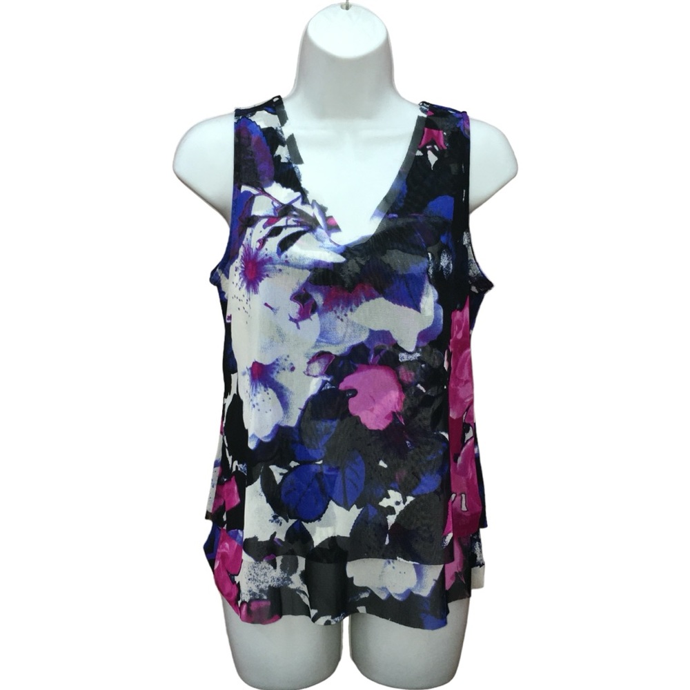 INC Floral Mesh Sleeveless Colorful Stretch Top - Women’s PM